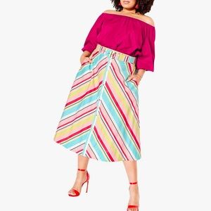 Multicolor Striped Midi Skirt